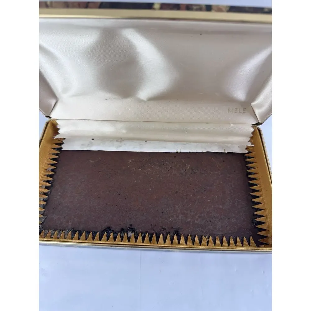 Mele Vintage Brown Tortoise Print Vinyl Covered Clam Shell Jewelry Box. Size 9x5